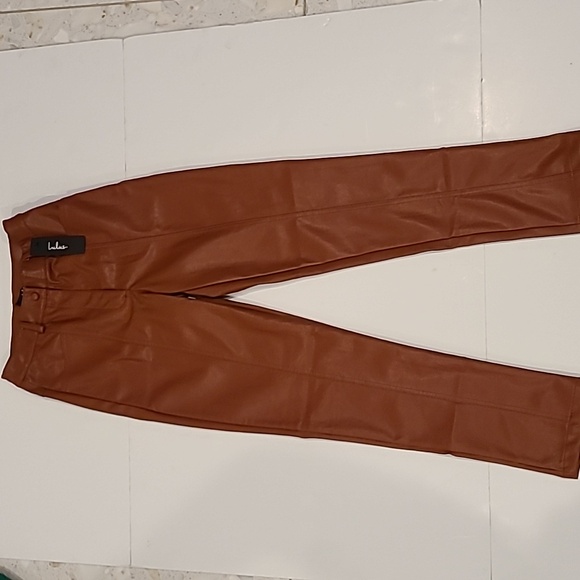 NWT Lulus vegan leather brown high-waisted pants - Picture 3 of 5